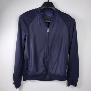 Zara Collection Women Large Navy Blue Lightweight Varsity Bomber Jacket Athletic